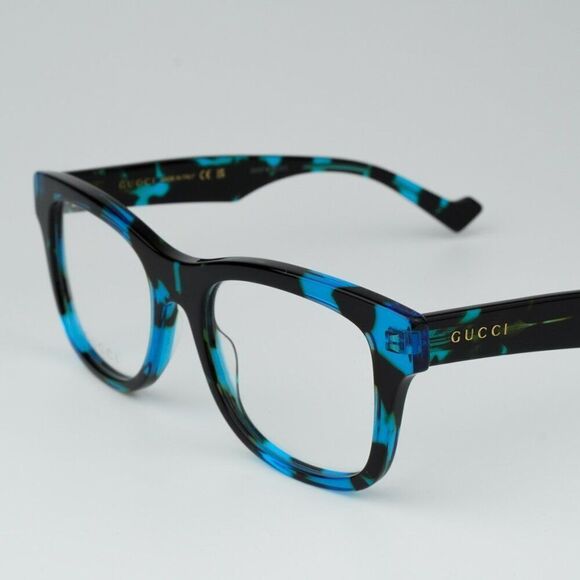 NEW Gucci GG1332O 006 Spotted Black Turquoise Havana Square Men Eyeglasses - Picture 5 of 11